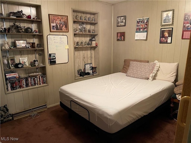 455 Smithfield St, Dillonvale, OH 43917 - bedroom featuring carpet floors and wood walls