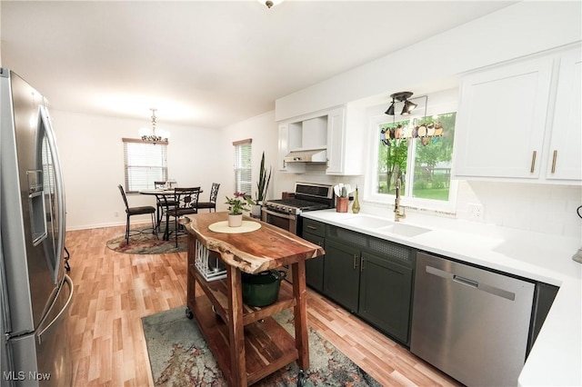 1087 Madrid Dr, Akron, OH 44313 - kitchen with appliances with stainless steel finishes, a sink, white cabinetry, and light wood-style flooring