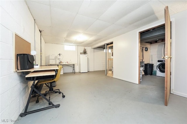1087 Madrid Dr, Akron, OH 44313 - home office with washer / dryer, finished concrete floors, and water heater