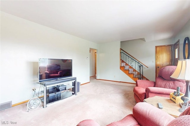 213 Pico St, Steubenville, OH 43952 - living area featuring stairway, carpet, and baseboards
