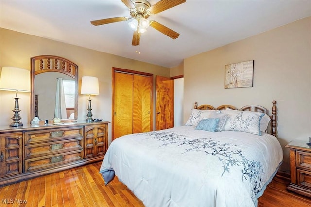 213 Pico St, Steubenville, OH 43952 - bedroom with wood finished floors, a closet, and a ceiling fan