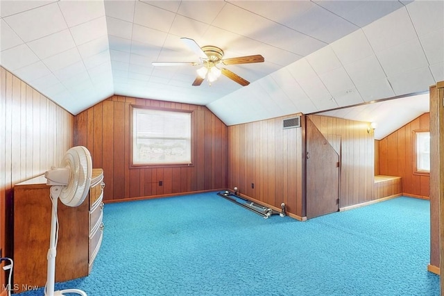 213 Pico St, Steubenville, OH 43952 - bonus room featuring carpet, wooden walls, lofted ceiling, and ceiling fan