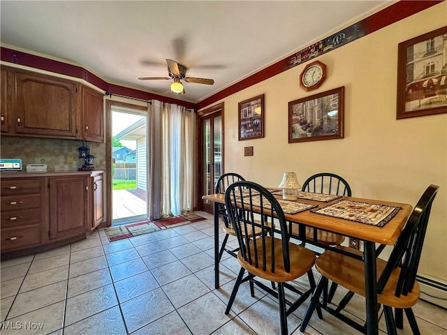 2308 Bears Den Rd, Youngstown, OH 44511 - dining space with a ceiling fan, light tile patterned floors, and baseboard heating