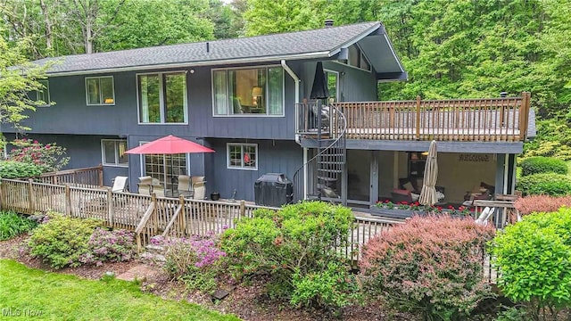 875 N Medina Line Rd, Akron, OH 44333 - back of property with a wooden deck, a shingled roof, and stairway
