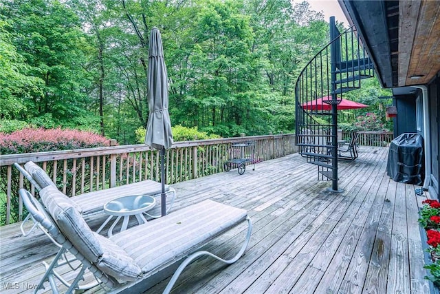 875 N Medina Line Rd, Akron, OH 44333 - wooden terrace with stairway and a wooded view