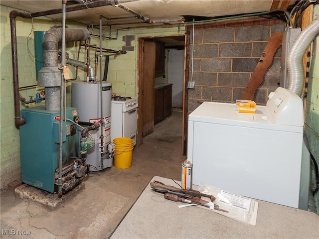 12209 Tinkers Creek Rd, Valley View, OH 44125 - unfinished basement featuring washer / clothes dryer, water heater, and concrete block wall