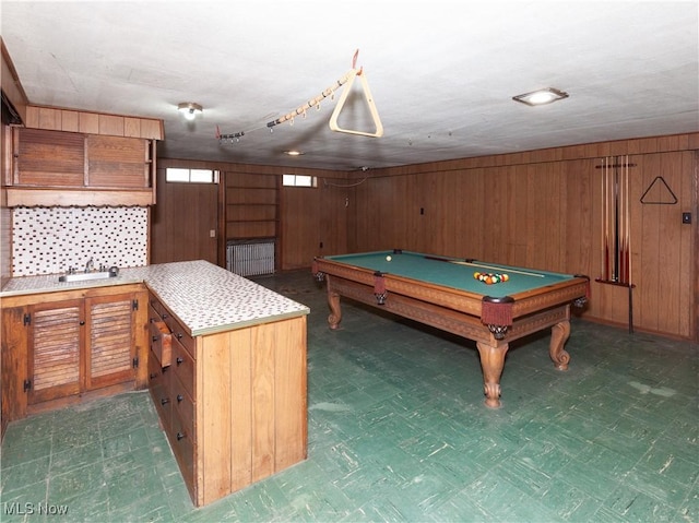 12209 Tinkers Creek Rd, Valley View, OH 44125 - recreation room featuring tile patterned floors, a sink, wood walls, and pool table