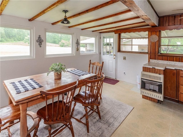 12209 Tinkers Creek Rd, Valley View, OH 44125 - dining space with heating unit and beam ceiling