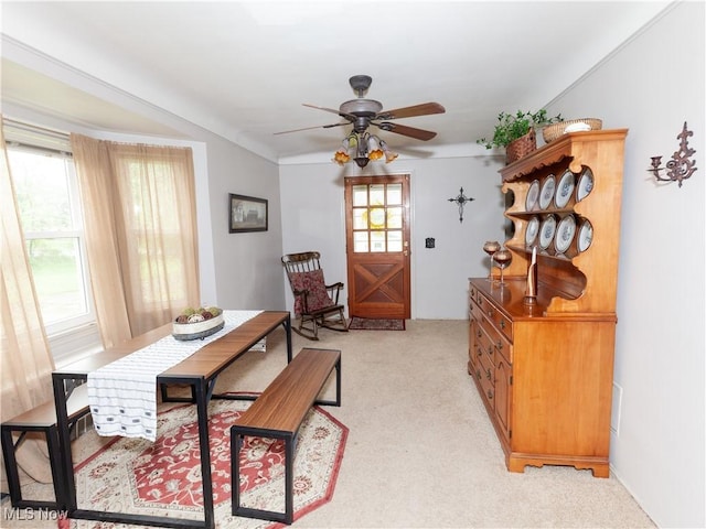 12209 Tinkers Creek Rd, Valley View, OH 44125 - dining space featuring plenty of natural light, a ceiling fan, and light colored carpet