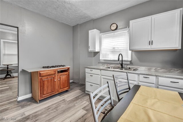 10234 Park Heights Rd, Cleveland, OH 44104 - kitchen with a sink, light wood-type flooring, a textured ceiling, white cabinets, and light countertops