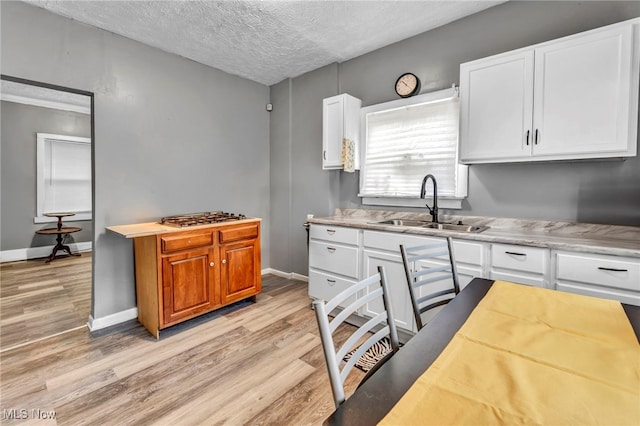 10234 Park Heights Rd, Cleveland, OH 44104 - kitchen with a sink, light wood-style floors, light countertops, white cabinetry, and a textured ceiling