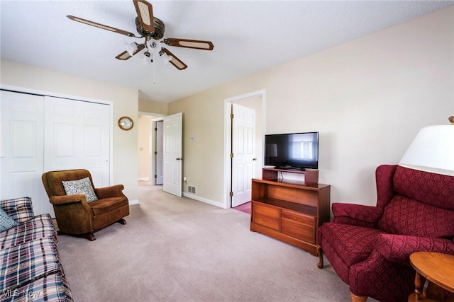 32094 Woodale Dr, Hanoverton, OH 44423 - sitting room featuring a ceiling fan, carpet flooring, and baseboards