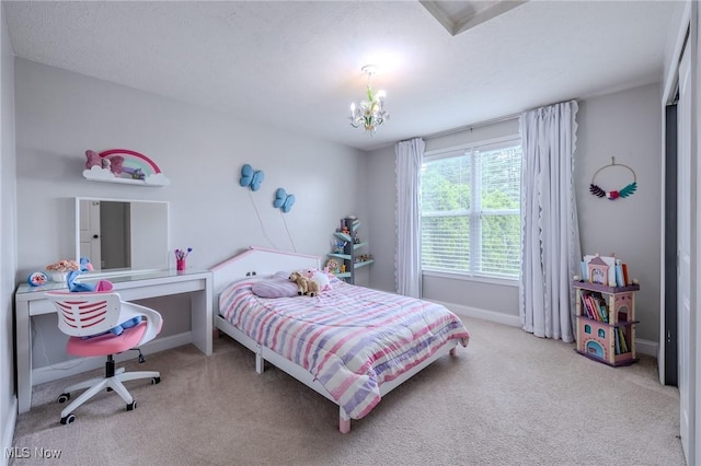 443 S Hametown Rd, Copley, OH 44321 - bedroom with carpet floors, a chandelier, and baseboards