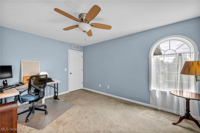 713 Westpointe Dr, Amherst, OH 44001 - carpeted home office with ceiling fan and baseboards