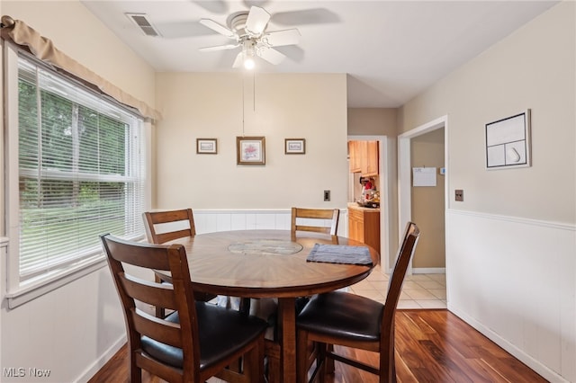153 N Doan Ave, Painesville, OH 44077 - dining room featuring a ceiling fan, wood finished floors, and baseboards