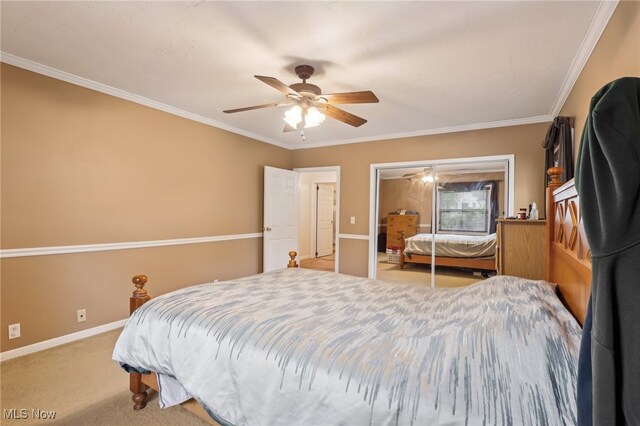 153 N Doan Ave, Painesville, OH 44077 - carpeted bedroom featuring baseboards, crown molding, ceiling fan, and a closet