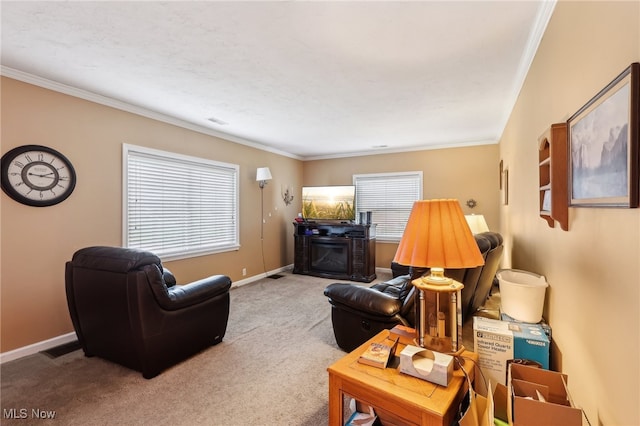 153 N Doan Ave, Painesville, OH 44077 - living area with ornamental molding, carpet flooring, and baseboards