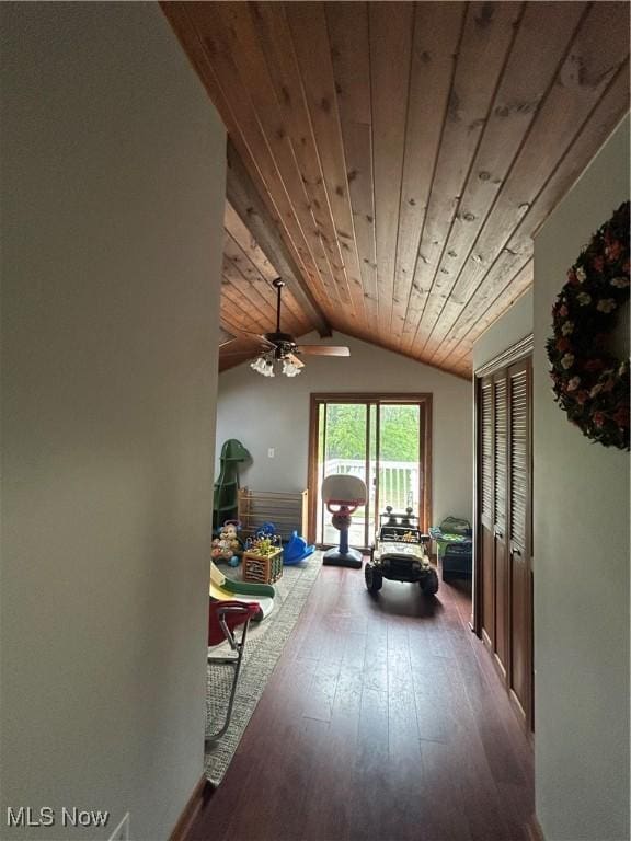 16112 Raymond St, Maple Heights, OH 44137 - corridor with wood ceiling, dark wood-type flooring, and wainscoting