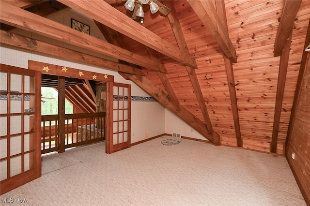 5360 Lance Rd, Medina, OH 44256 - additional living space featuring wooden ceiling, carpet floors, and ceiling fan