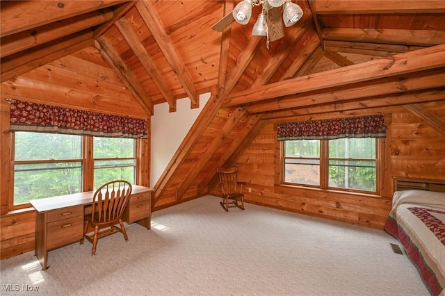 5360 Lance Rd, Medina, OH 44256 - unfurnished office featuring wood walls, healthy amount of natural light, carpet flooring, ceiling fan, and wood ceiling