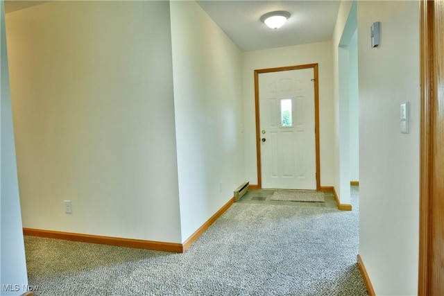 5990 Stewart Sharon Rd, Hubbard, OH 44425 - entryway featuring baseboard heating, carpet floors, and baseboards