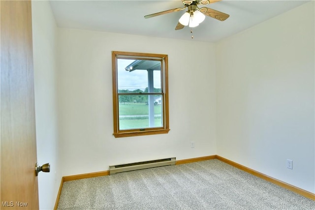 5990 Stewart Sharon Rd, Hubbard, OH 44425 - empty room featuring a baseboard radiator, carpet, a ceiling fan, and baseboards