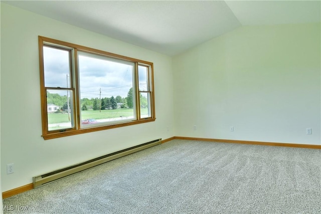 5990 Stewart Sharon Rd, Hubbard, OH 44425 - carpeted empty room with baseboard heating, vaulted ceiling, and baseboards