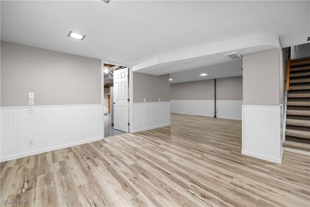 6265 Jaycox Rd, North Ridgeville, OH 44039 - finished basement with stairs, wainscoting, and wood finished floors