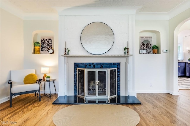 2546 Atlantic, Warren, OH 44483 - detailed view of wood finished floors, a fireplace with raised hearth, and baseboards