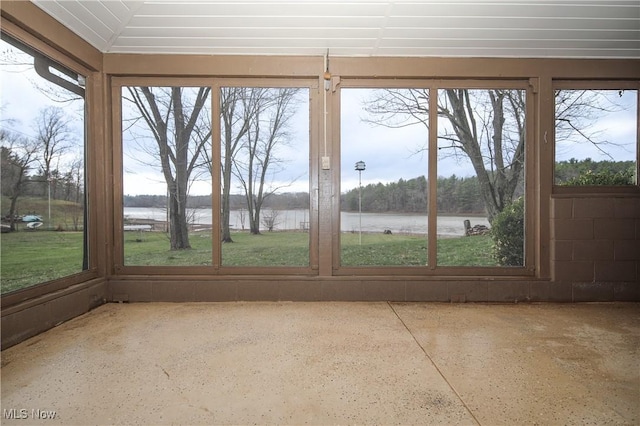 58429 Lashley Rd, Senecaville, OH 43780 - unfurnished sunroom featuring a water view and speckle patterned floor