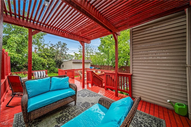 3906 Redfern Rd, Parma, OH 44134 - wooden deck featuring outdoor lounge area and a pergola