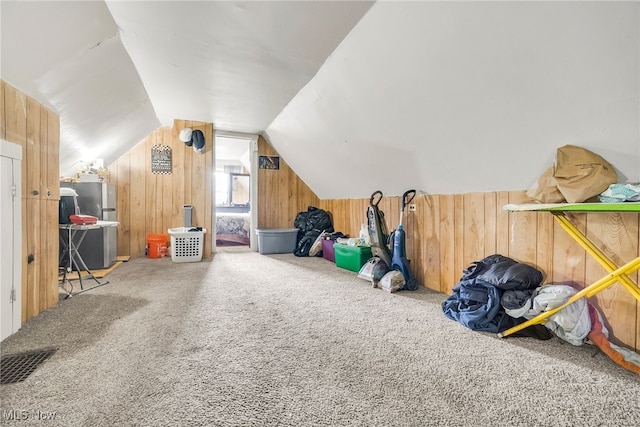 11020 Woodstock Ave, Cleveland, OH 44104 - bonus room featuring wooden walls, carpet flooring, and vaulted ceiling