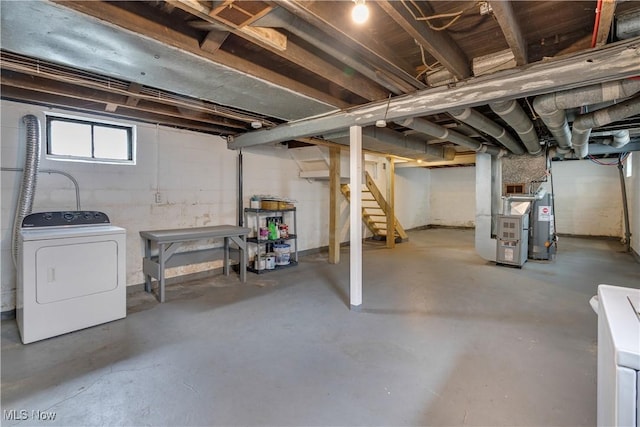 321 Cornell Ave, Youngstown, OH 44507 - below grade area featuring washer / clothes dryer, stairway, water heater, and heating unit