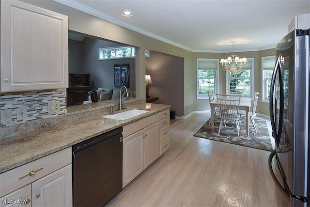 3691 Lexington Ct, Westlake, OH 44145 - kitchen with freestanding refrigerator, a sink, dishwasher, light wood-style flooring, and white cabinetry