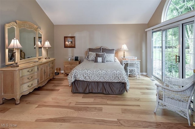 3691 Lexington Ct, Westlake, OH 44145 - bedroom featuring lofted ceiling, light wood-style flooring, access to outside, and baseboards