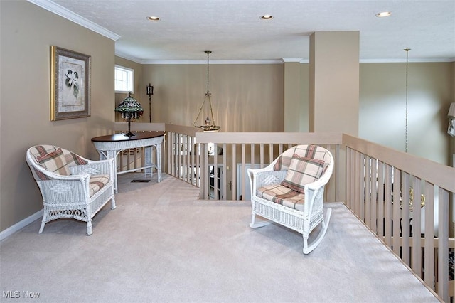 3691 Lexington Ct, Westlake, OH 44145 - sitting room with carpet floors, crown molding, baseboards, and recessed lighting