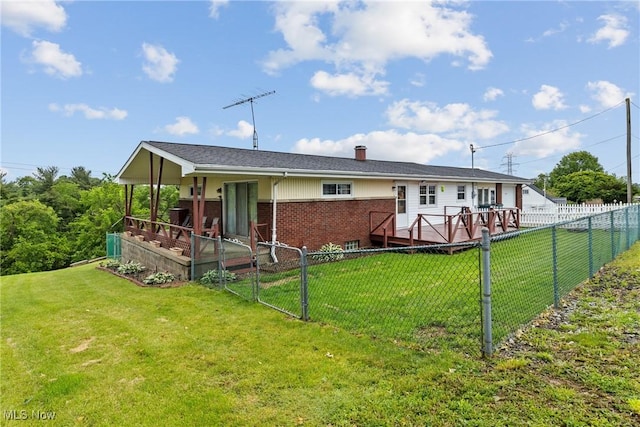 68951 Pine Terrace Rd, Bridgeport, OH 43912 - back of property with brick siding, a chimney, and a porch