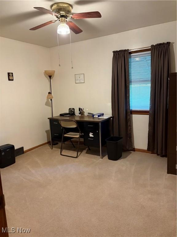 2499 Nesmith Lake Blvd, Akron, OH 44314 - office with a ceiling fan, light carpet, and baseboards