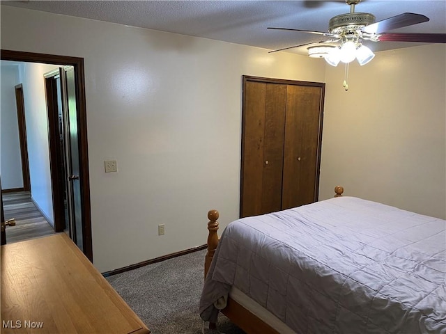 2733 W 37th St, Lorain, OH 44053 - bedroom featuring carpet flooring, baseboards, a closet, and ceiling fan
