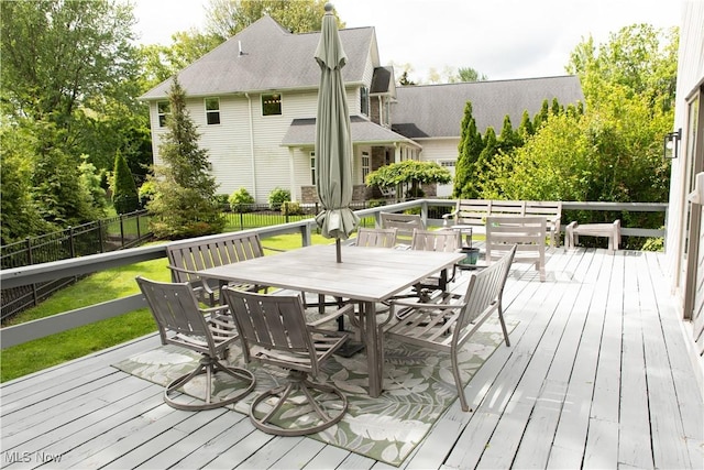 30907 Arlington Cir, Bay Village, OH 44140 - wooden deck with outdoor dining area