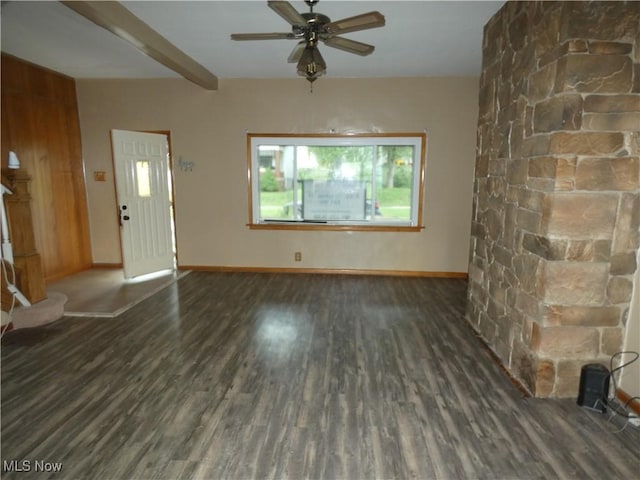 1020 Virginia St, Martins Ferry, OH 43935 - unfurnished living room featuring wood finished floors, baseboards, and a ceiling fan