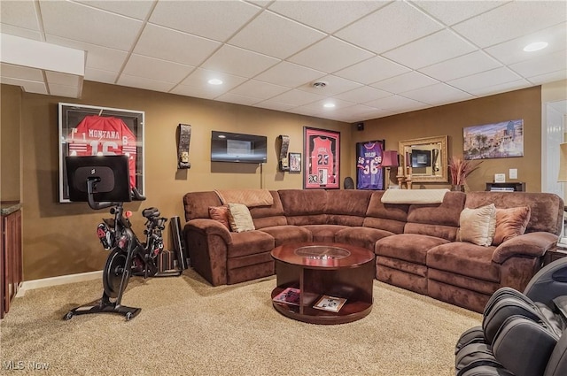 8550 Ivy Hill Dr Unit 16, Poland, OH 44514 - living room with a paneled ceiling, carpet, and baseboards
