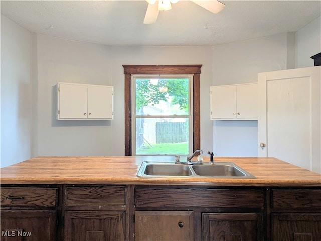 925 Camden Ave SW, Canton, OH 44706 - kitchen with a sink, light countertops, white cabinets, and ceiling fan
