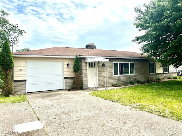 281 Hillcrest Dr, Wellsburg, WV 26070 - single story home featuring an attached garage, stone siding, a chimney, a front lawn, and driveway