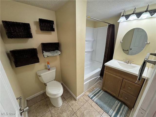 208 Walton Ave, Barnesville, OH 43713 - bathroom featuring toilet, a textured ceiling, vanity, shower / bath combo, and tile patterned flooring