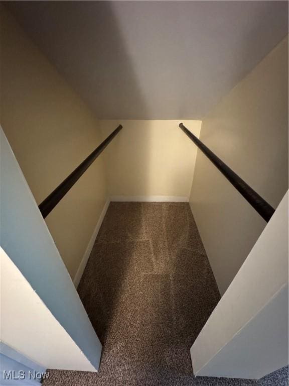 208 Walton Ave, Barnesville, OH 43713 - stairs featuring carpet and lofted ceiling
