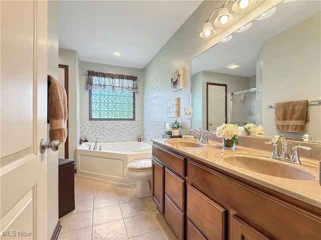 7810 Gibson Rd, Canfield, OH 44406 - full bath with double vanity, a bath, a stall shower, and toilet