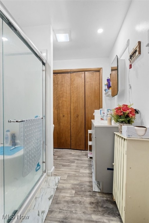 4948 State Route 61, Mount Gilead, OH 43338 - bathroom with a shower stall and wood finished floors