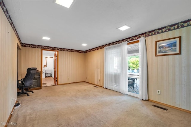 6221 Brighton Dr, North Olmsted, OH 44070 - unfurnished office featuring light colored carpet, baseboards, and wallpapered walls
