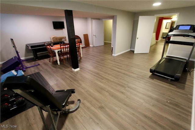 615 Wolf Ave, Wadsworth, OH 44281 - exercise area featuring baseboards, wood finished floors, and recessed lighting